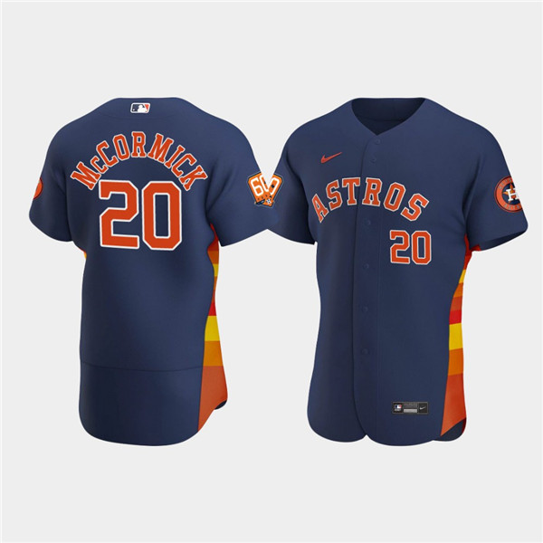 Men's Houston Astros #20 Chas McCormick Navy 60th Anniversary Flex Base Stitched Baseball Jersey Men's Houston Astros #20 Chas McCormick Navy 60th Anniversary Flex Base Stitched Baseball Jersey